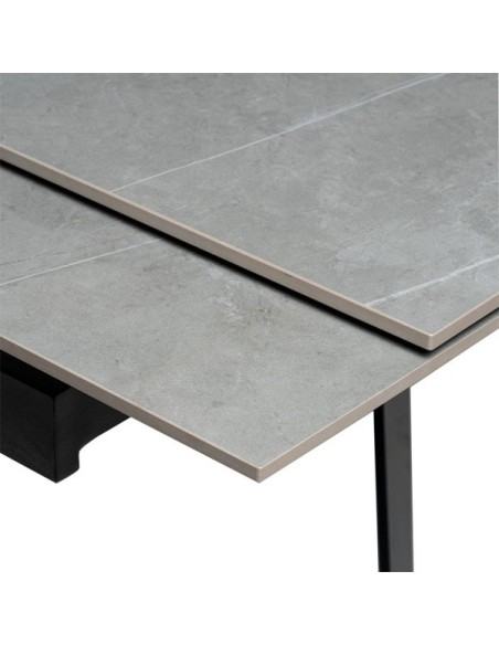 Mesa KONRAD 160x90 cm de Comedor, Porcelánico / Metal / Gris / Negro