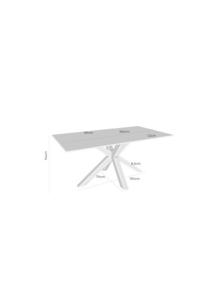 Mesa KOON 160x90 cm de Comedor, Porcelánico / Metal / Negro