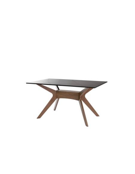 Mesa HERON 160x90 cm de Comedor, Porcelánico / Madera / Negro / Nogal