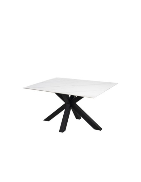 Mesa KOON 160x90 cm de Comedor, Porcelánico / Metal / Blanco / Negro