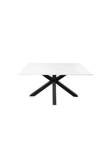 Mesa KOON 160x90 cm de Comedor, Porcelánico / Metal / Blanco / Negro