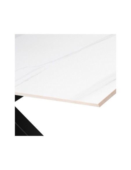 Mesa KOON 140x90 cm de Comedor, Porcelánico / Metal / Blanco / Negro