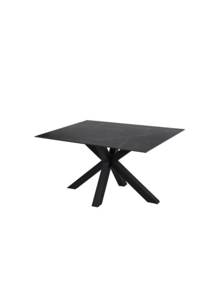 Mesa KOON 140x90 cm de Comedor, Porcelánico / Metal / Negro
