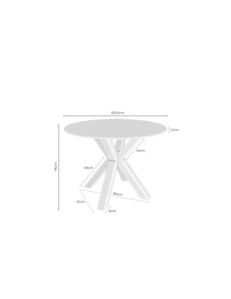 Mesa BEAH Ø120x76 cm de Comedor, Porcelánico / Metal / Negro
