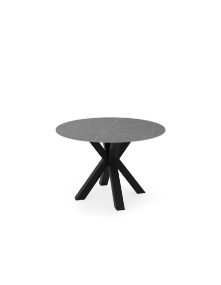Mesa BEAH Ø120x76 cm de Comedor, Porcelánico / Metal / Gris / Negro