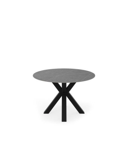 Mesa BEAH Ø120x76 cm de Comedor, Porcelánico / Metal / Gris / Negro