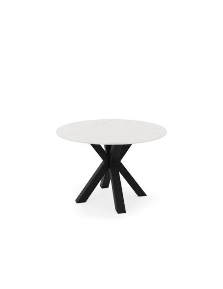 Mesa BEAH Ø120x76 cm de Comedor, Porcelánico / Metal / Blanco / Negro