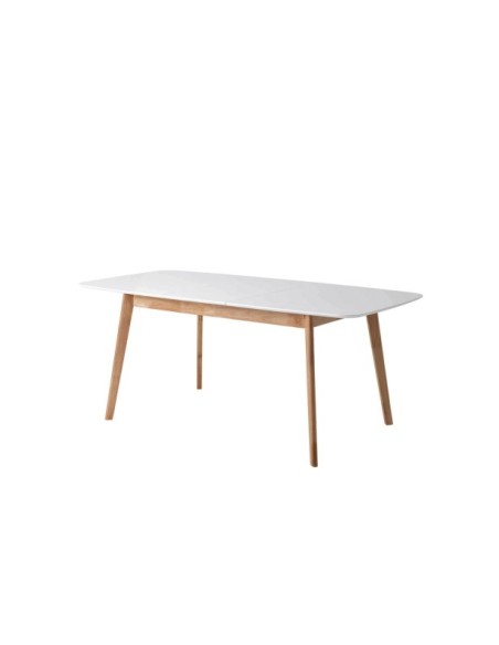 Mesa Extensible ANNAH 120/150x75 cm, MDF / Madera / Blanco / Roble