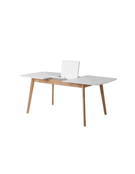Mesa Extensible ANNAH 120/150x75 cm, MDF / Madera / Blanco / Roble