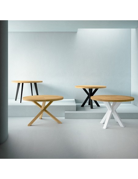 Mesa COHEN Ø120 cm de Comedor, Chapa de Roble / Metal / Roble / Negro