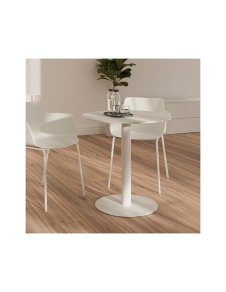Mesa Baja STATEMENT Ø70x75 cm de Comedor, Porcelánico / Metal / Blanco