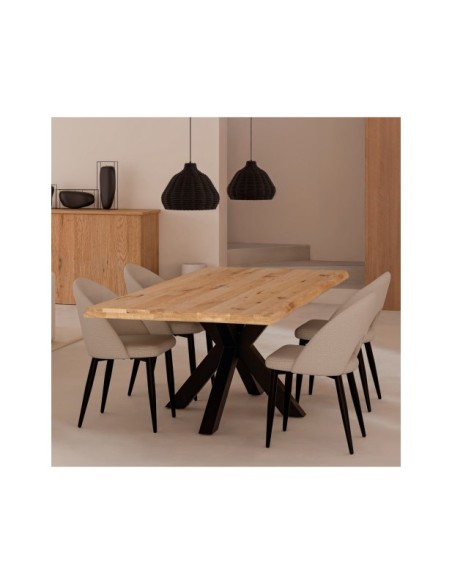 Mesa MOODY 220x100 cm de Comedor, Metal / Madera de Roble / Natural / Negro