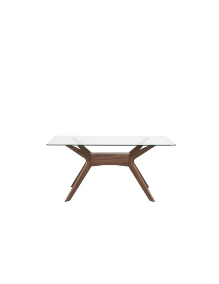 Mesa NEILS 160x90 cm de Comedor, Cristal / Madera / Nogal