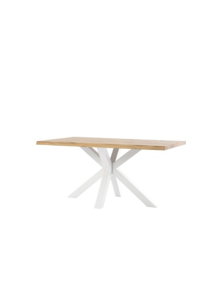 Mesa MOODY 220x100 cm de Comedor, Metal / Madera de Roble / Natural / Blanco