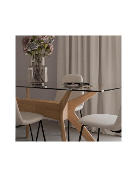 Mesa NEILS 160x90 cm de Comedor, Cristal / Madera / Roble