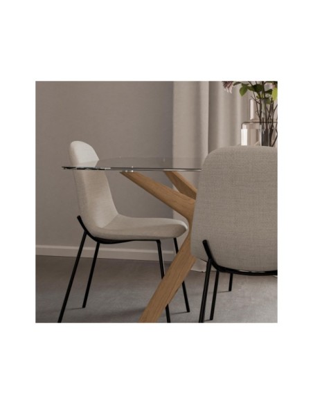 Mesa NEILS 160x90 cm de Comedor, Cristal / Madera / Roble