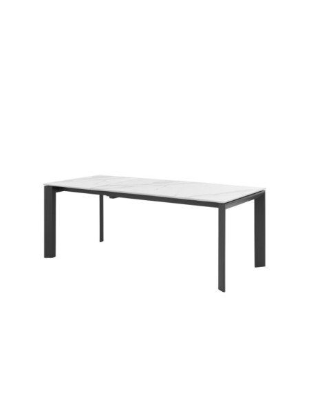 Mesa Extensible SALLY 140/200x90 cm, Porcelánico / Metal / Blanco / Negro