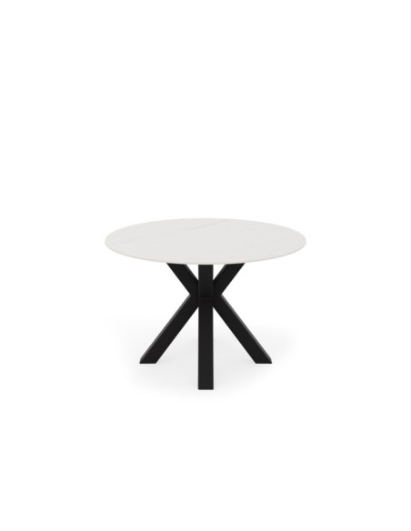 Mesa BEAH Ø100x76 cm de Comedor, Porcelánico / Metal / Blanco / Negro