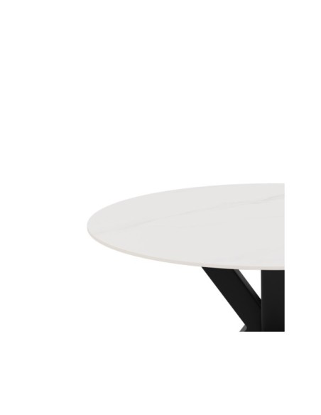 Mesa BEAH Ø100x76 cm de Comedor, Porcelánico / Metal / Blanco / Negro