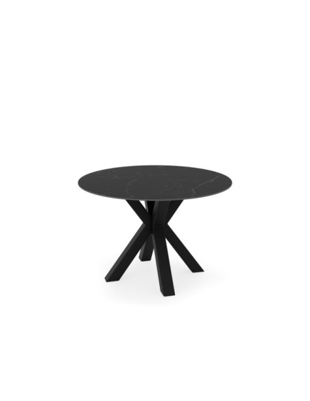 Mesa BEAH Ø100x76 cm de Comedor, Porcelánico / Metal / Negro