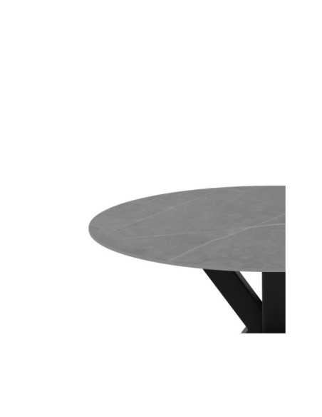 Mesa BEAH Ø100x76 cm de Comedor, Porcelánico / Metal / Gris / Negro