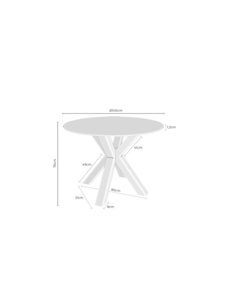 Mesa BEAH Ø100x76 cm de Comedor, Porcelánico / Metal / Gris / Negro
