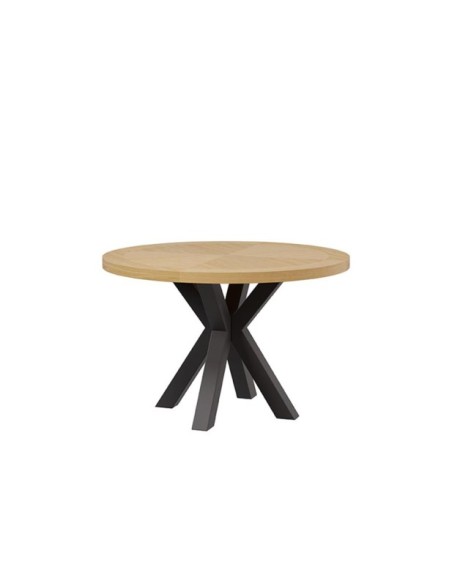 Mesa BEATRICE Ø120x75 cm de Comedor, Chapa de Roble / Metal / Roble / Negro