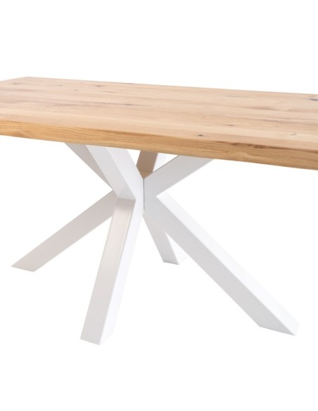 Mesa MOODY 180x95 cm de Comedor, Metal / Madera de Roble / Natural / Blanco