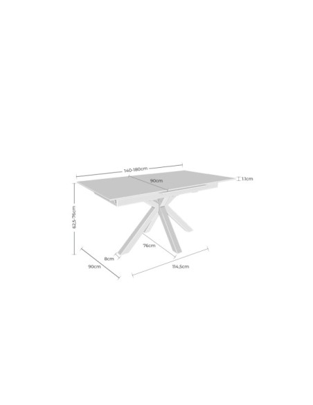 Mesa Extensible RUBENS 140/180x90 cm, Porcelánico / Metal / Blanco / Negro