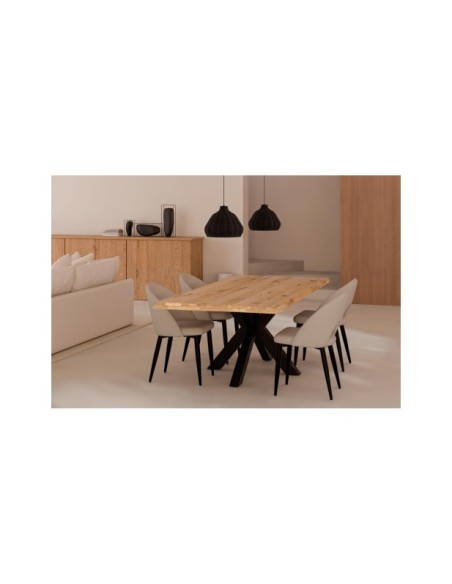 Mesa MOODY 140x90 cm de Comedor, Metal / Madera de Roble / Natural / Negro