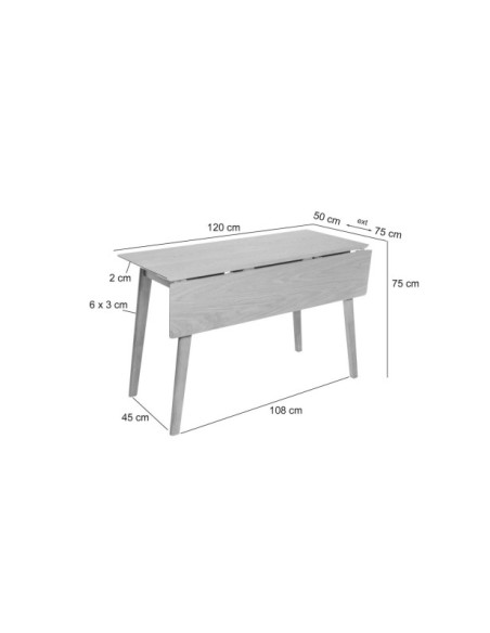 Mesa GERD 120x50 cm de Comedor, MDF / Madera / Blanco / Roble