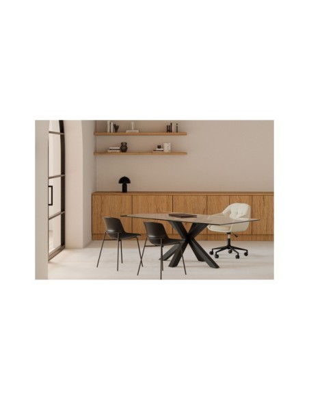 Mesa BOREALIS 200x100 cm de Comedor, Cristal / Metal Negro
