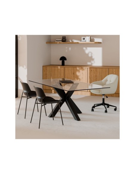 Mesa BOREALIS 200x100 cm de Comedor, Cristal / Metal Negro