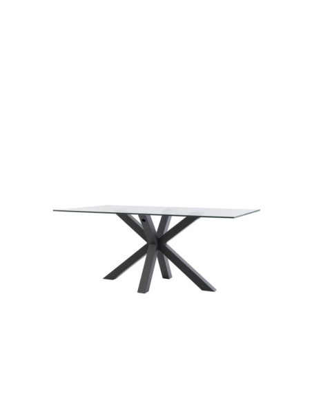 Mesa BOREALIS 200x100 cm de Comedor, Cristal / Metal Negro