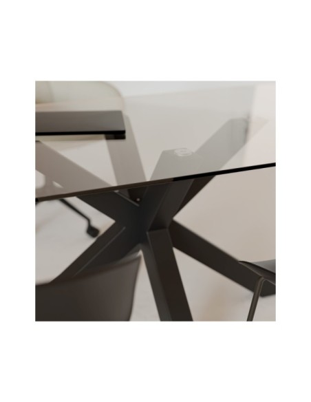 Mesa BOREALIS 200x100 cm de Comedor, Cristal / Metal Negro