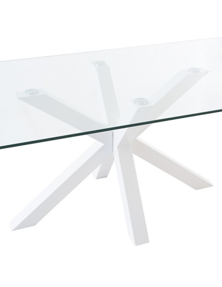 Mesa BOREALIS 200x100 cm de Comedor, Cristal / Metal Blanco