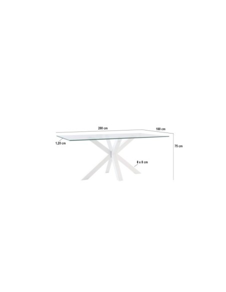 Mesa BOREALIS 200x100 cm de Comedor, Cristal / Metal Blanco