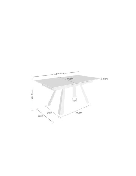 Mesa Extensible KLARA 120/150x80 cm, Porcelánico / Metal / Negro