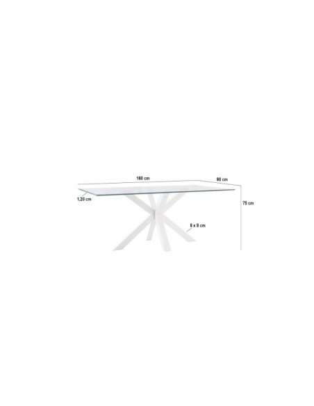 Mesa BOREALIS 160x90 cm de Comedor, Cristal / Metal Blanco