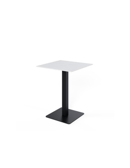 Mesa Alta LOWE 70x70x96 cm de Comedor, Porcelánico / Metal / Blanco / Negro
