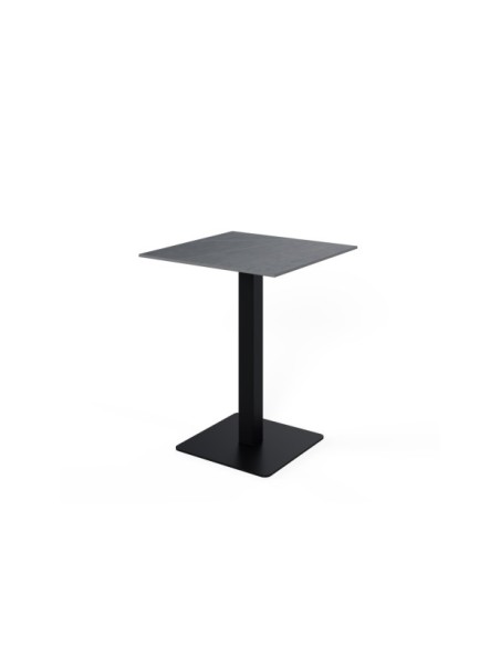 Mesa Alta LOWE 70x70x96 cm de Comedor, Porcelánico / Metal / Gris / Negro