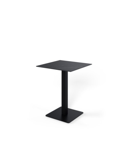 Mesa Alta LOWE 70x70x96 cm de Comedor, Porcelánico / Metal / Negro
