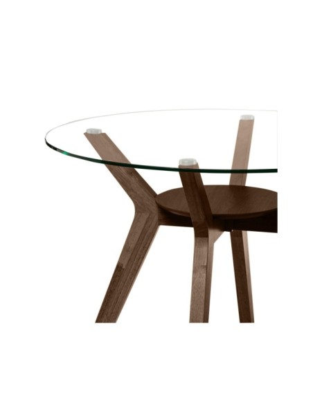 Mesa MAURICE Ø100x76 cm, Cristal / Madera Maciza / Nogal