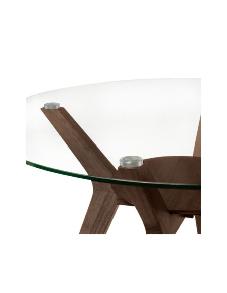 Mesa MAURICE Ø100x76 cm, Cristal / Madera Maciza / Nogal