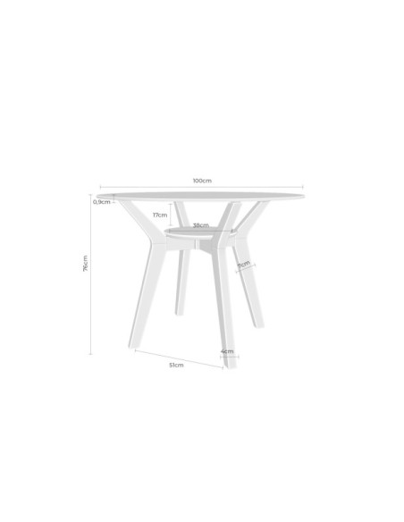 Mesa MAURICE Ø100x76 cm, Cristal / Madera Maciza / Nogal