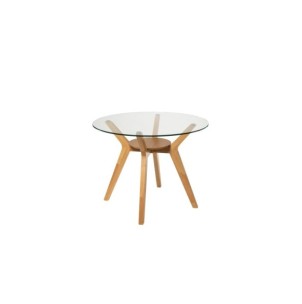Mesa MAURICE Ø100x76 cm, Cristal / Madera Maciza / Roble
