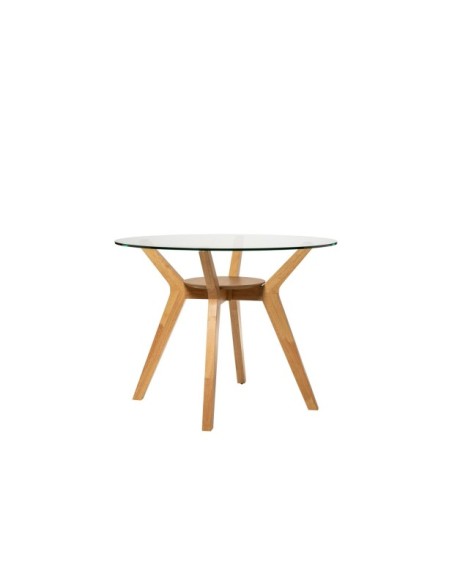 Mesa MAURICE Ø100x76 cm, Cristal / Madera Maciza / Roble