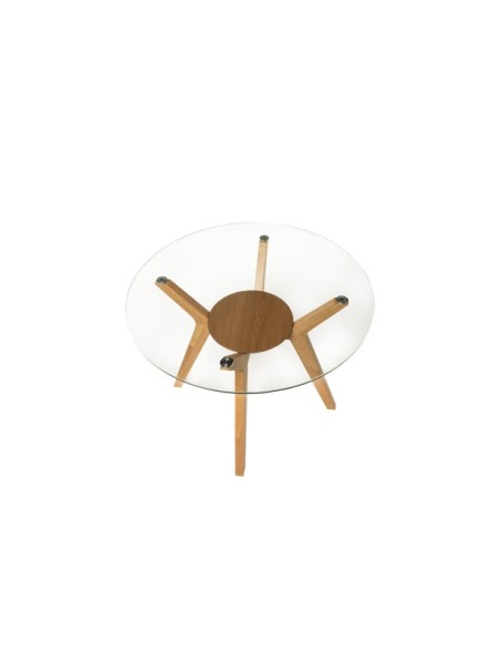 Mesa MAURICE Ø100x76 cm, Cristal / Madera Maciza / Roble
