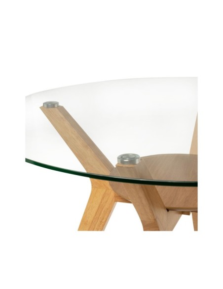 Mesa MAURICE Ø100x76 cm, Cristal / Madera Maciza / Roble