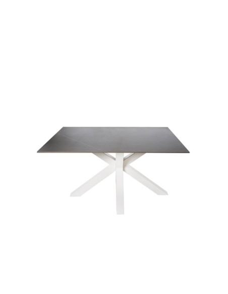Mesa KOON 160x90 cm de Comedor, Porcelánico / Metal / Gris / Blanco